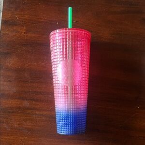 Starbucks Pink and Blue Gradient Tumbler with Green Straw